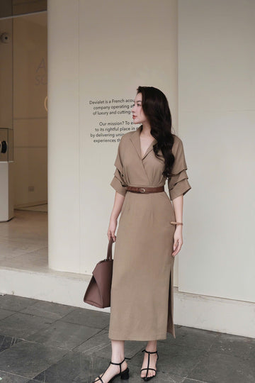 Đầm Liền Nâu Tây Chất Linen Hàn Cao Cấp Kèm Đai MACI by MKC MCVVANA0194 Thời Trang Nữ Thiết Kế Độc Quyền