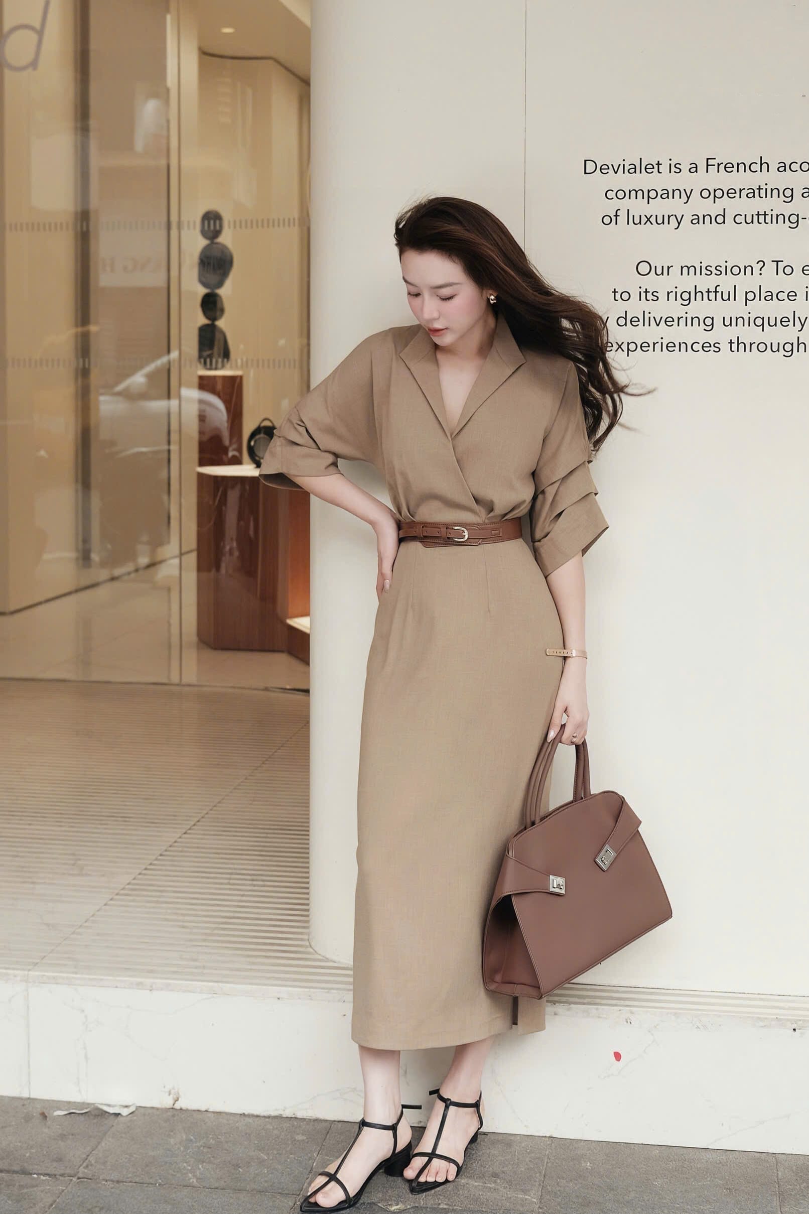 Đầm Liền Nâu Tây Chất Linen Hàn Cao Cấp Kèm Đai MACI by MKC MCVVANA0194 Thời Trang Nữ Thiết Kế Độc Quyền