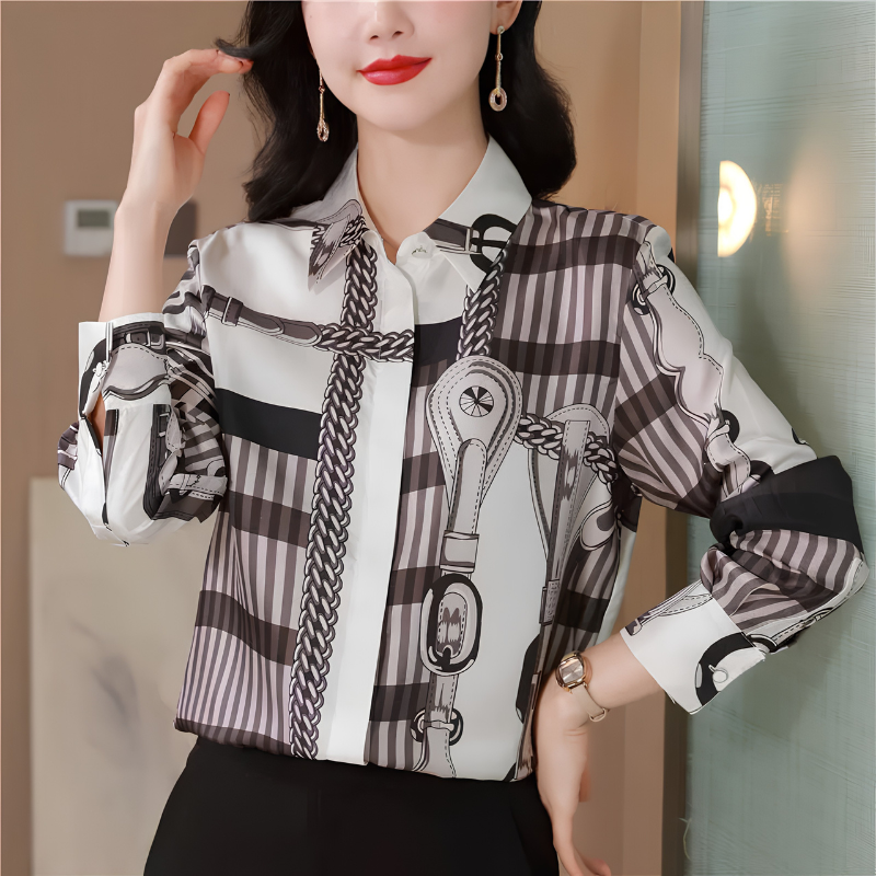 Áo Sơ Mi Lụa Họa Tiết Dây Xích A26002