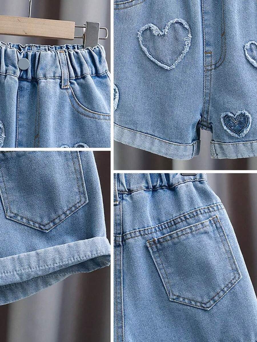 Quần short denim tim bé gái