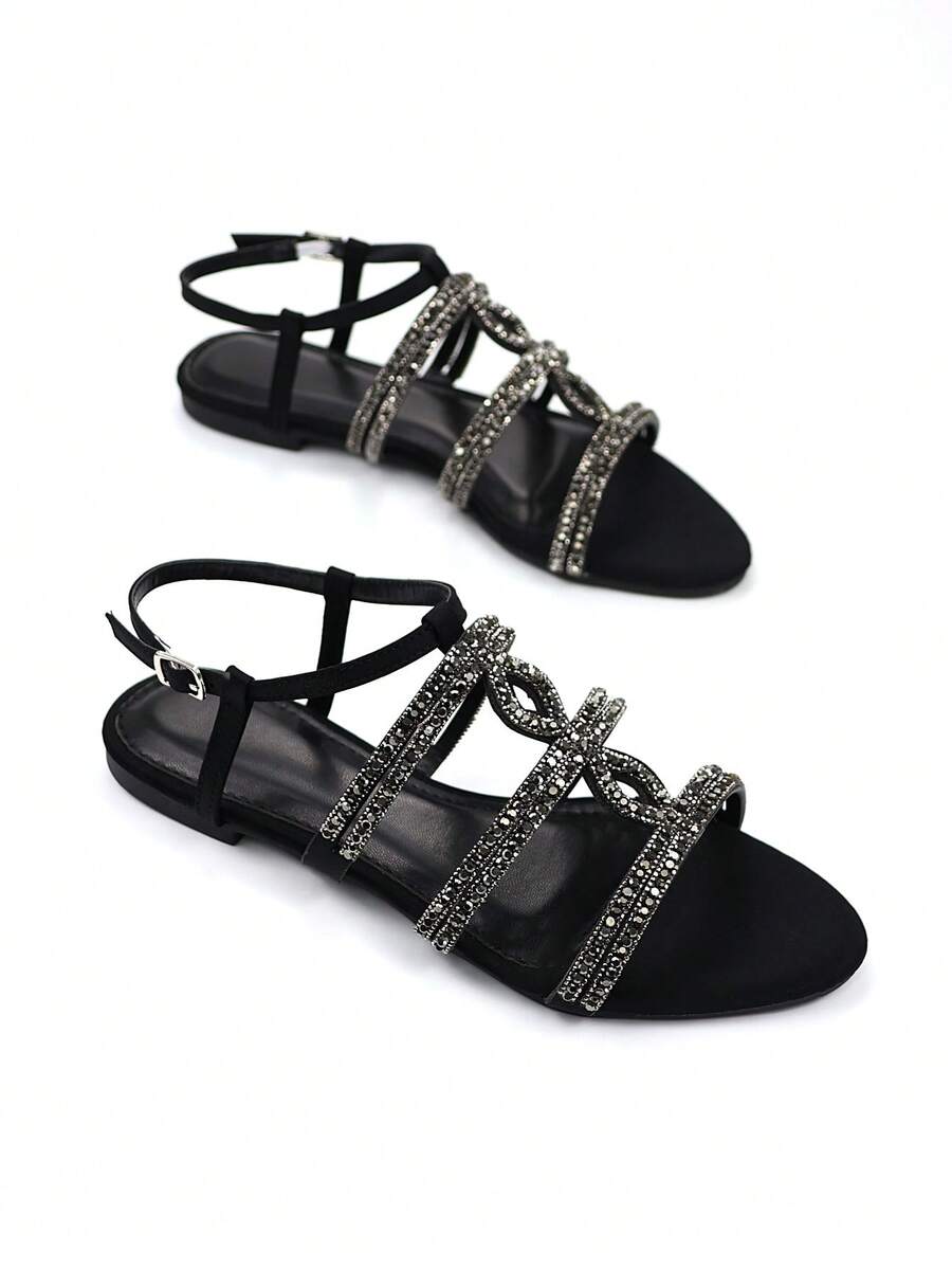 Giày sandal nữ đính đá đen