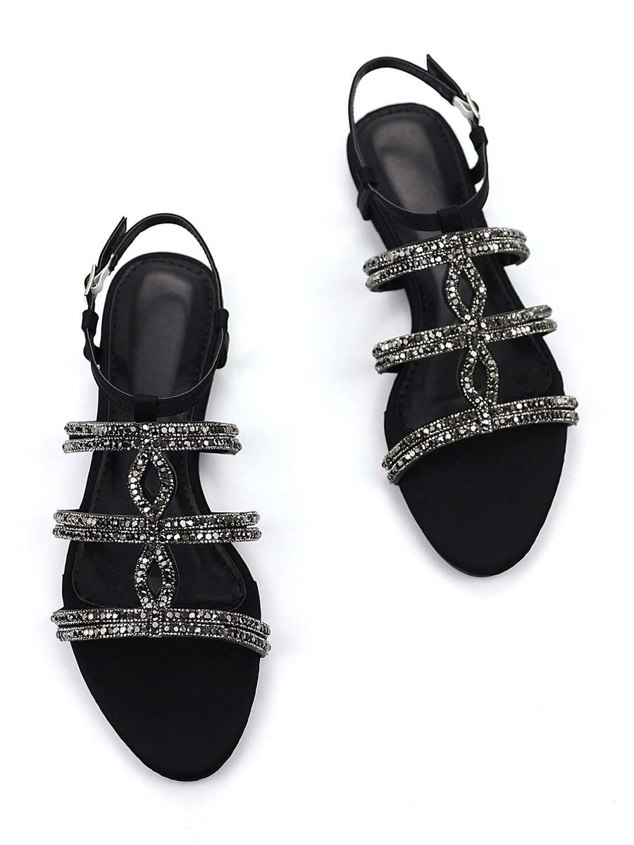 Giày sandal nữ đính đá đen