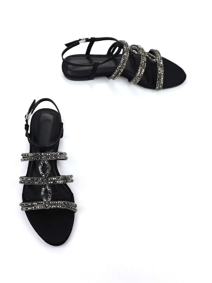 Giày sandal nữ đính đá đen