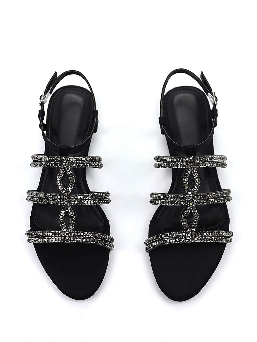 Giày sandal nữ đính đá đen