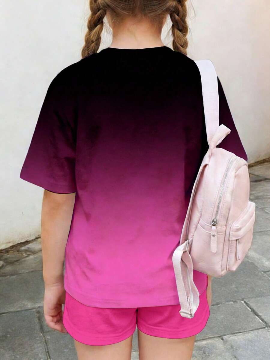 Bộ áo thun short ombre bé gái