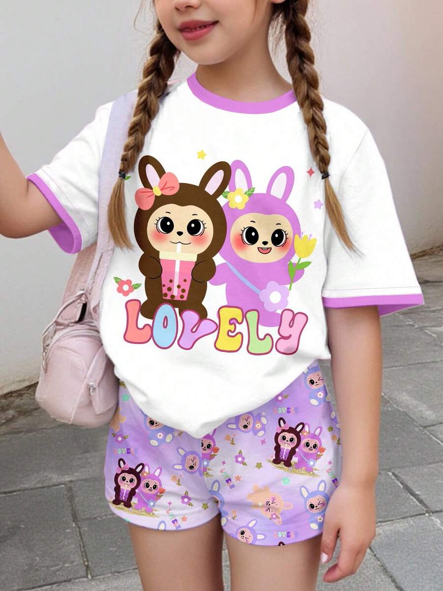 Bộ 2 áo thun caro nơ hồng bé gái
