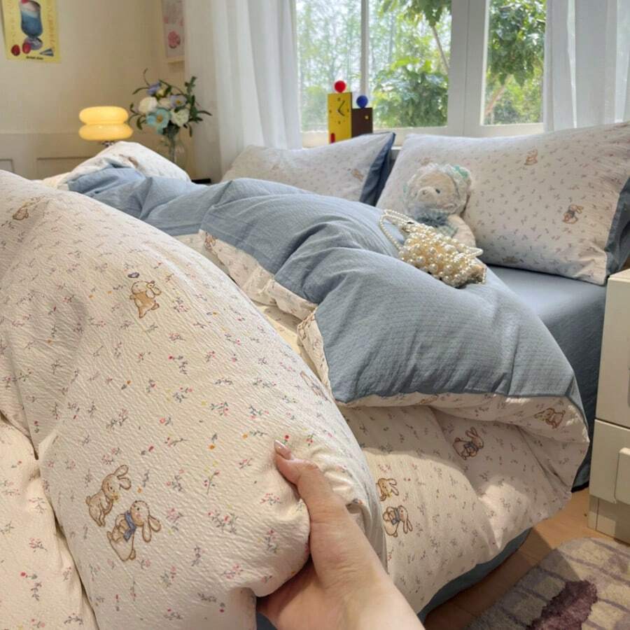 Bộ chăn ga gối 4 món thỏ hoa