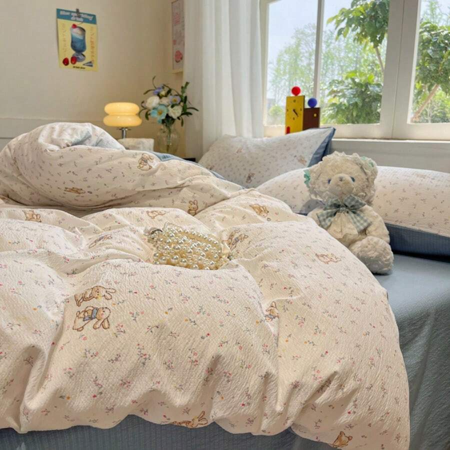 Bộ chăn ga gối 4 món thỏ hoa