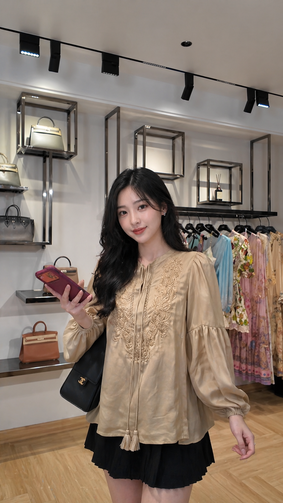 Áo Đũi Thêu Hoa Văn Cổ Điển A26006