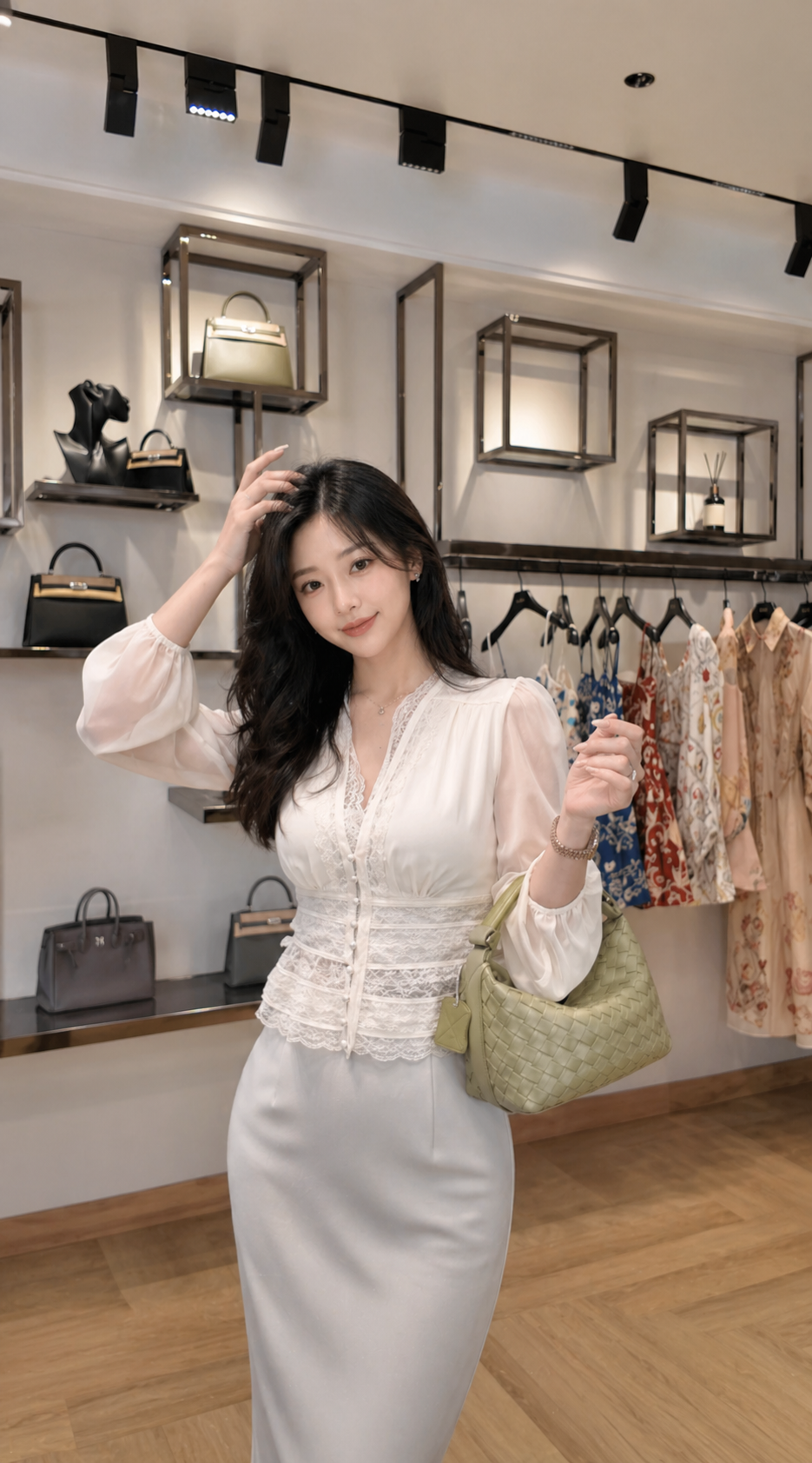 Áo croptop ren cổ chữ V kiểu Pháp A26004