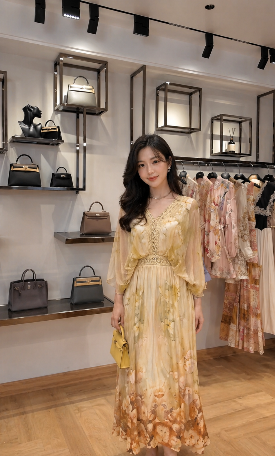 Váy Tơ Loang Họa Tiết Hoa Hồng V26005