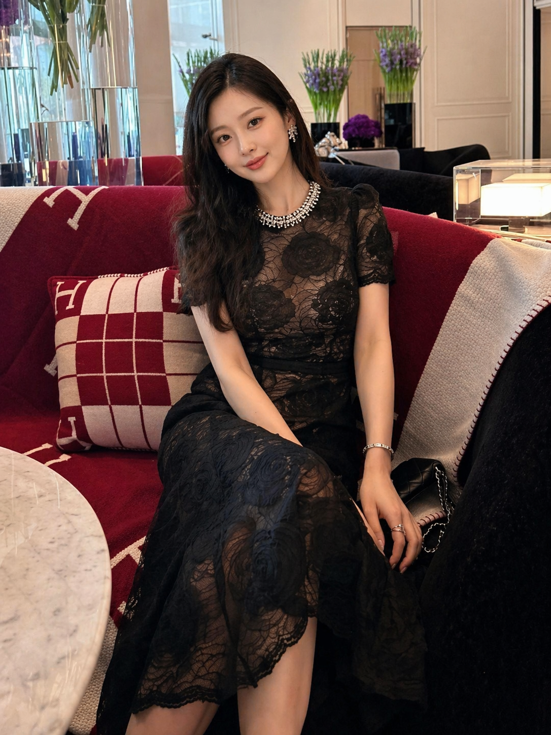 Váy Ren Hoa Hồng Đen V26001