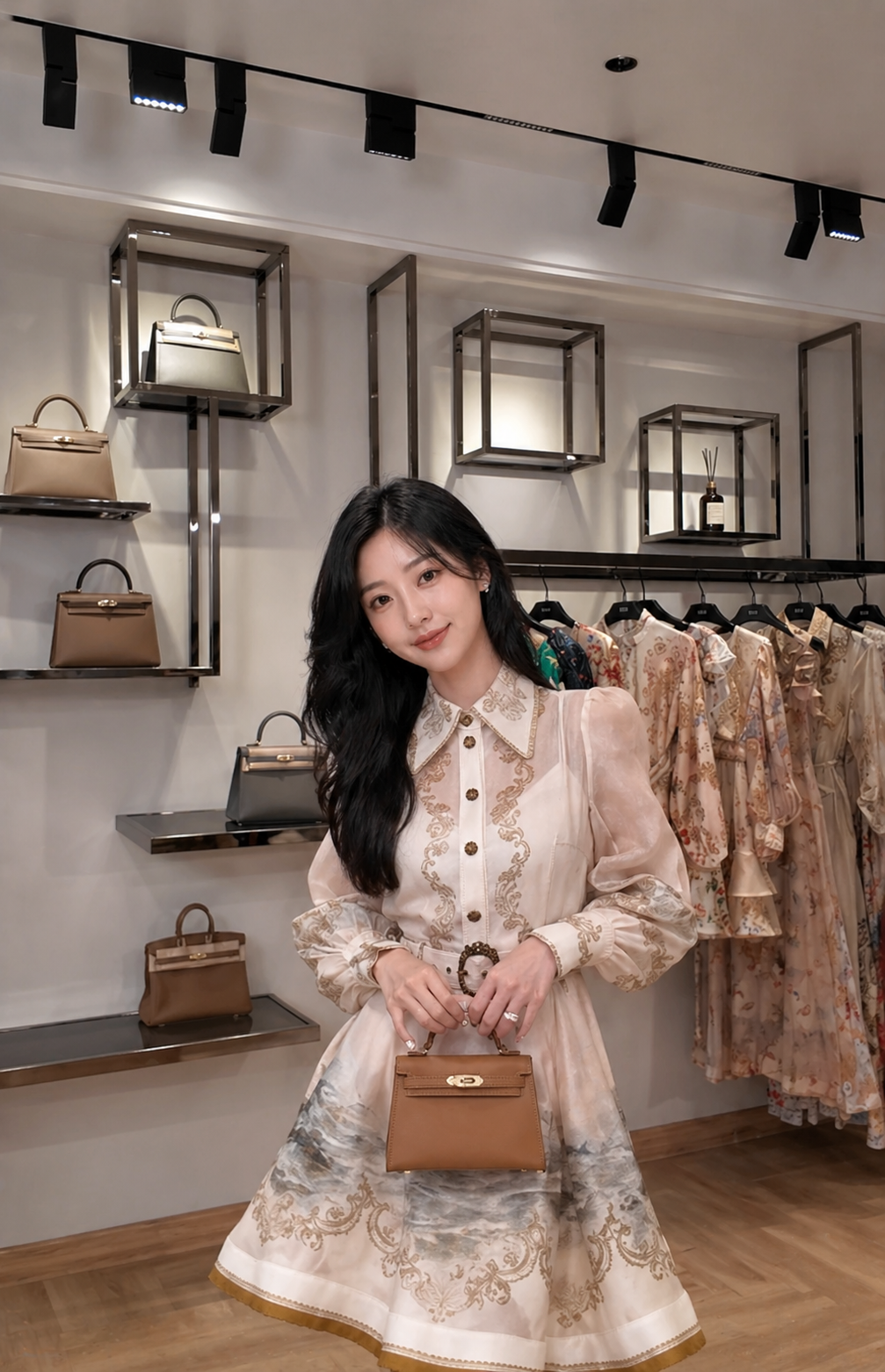 Váy Tơ In Họa Tiết Tranh Sơn Dầu Hoàng Hôn V26003