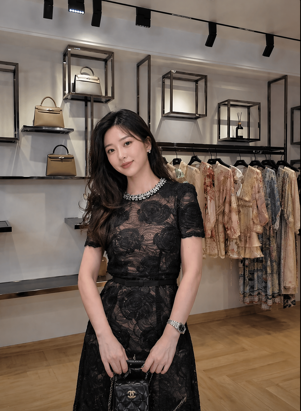 Váy Ren Hoa Hồng Đen V26001
