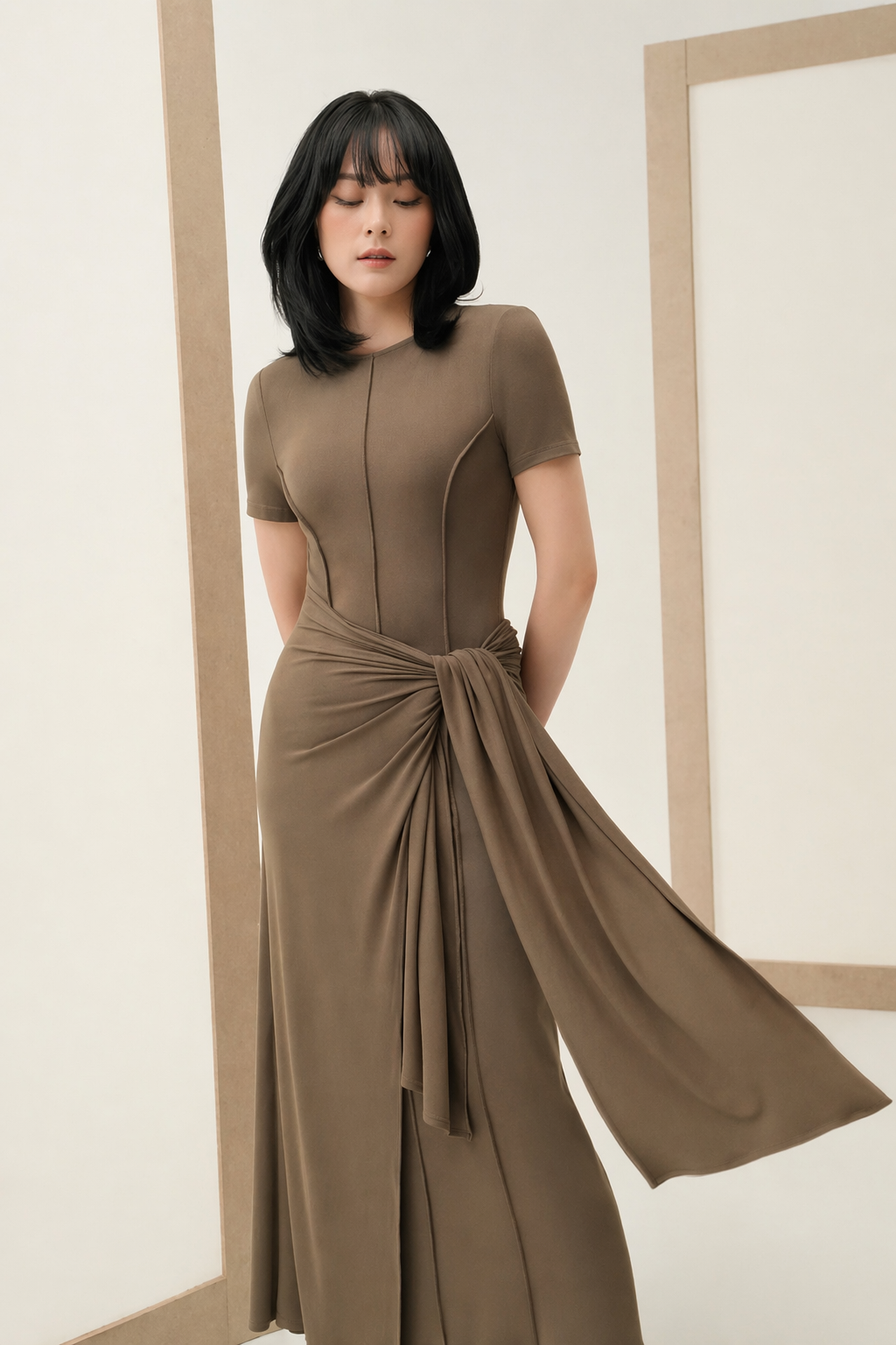 Váy Thun Gân Cotton Thắt Vạt Eo Cách Điệu