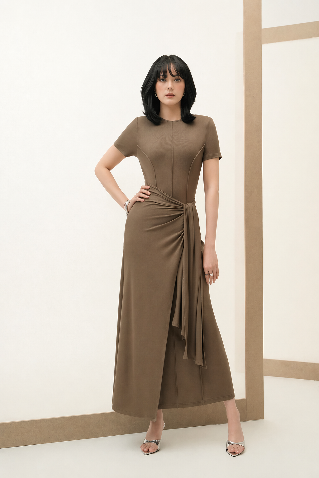 Váy Thun Gân Cotton Thắt Vạt Eo Cách Điệu