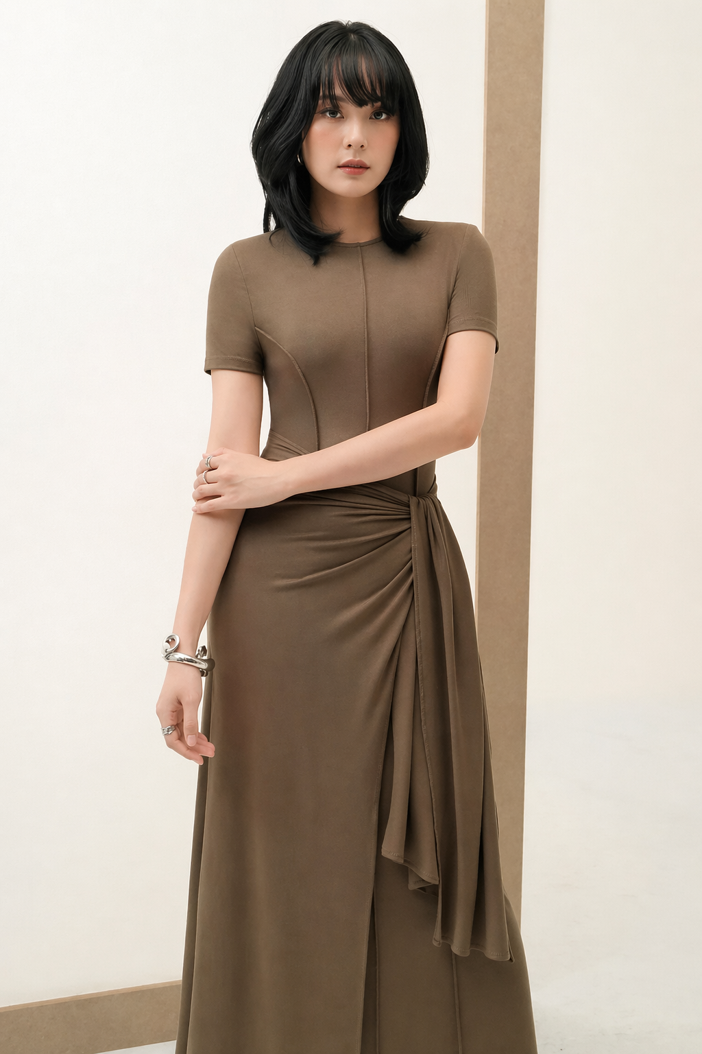 Váy Thun Gân Cotton Thắt Vạt Eo Cách Điệu