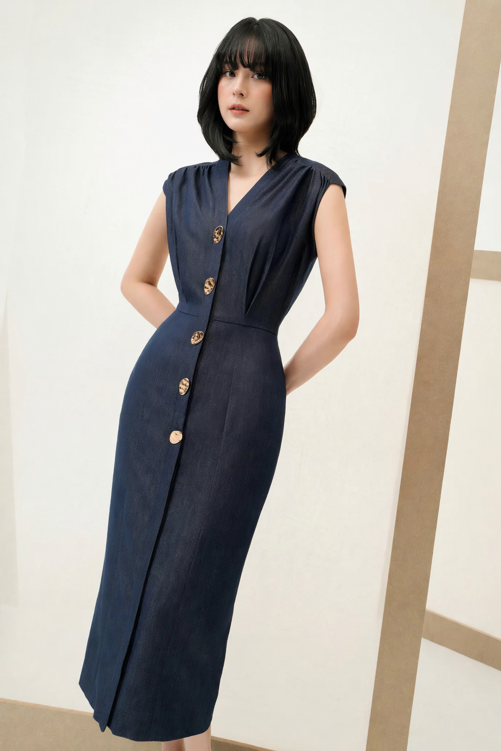 Váy Denim Vai Chờm Bấu Ly Eo Khuy Titan Cao Cấp