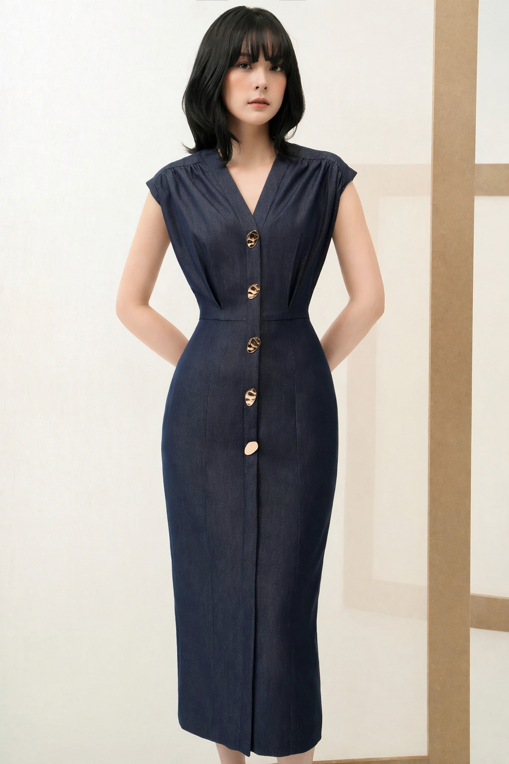 Váy Denim Vai Chờm Bấu Ly Eo Khuy Titan Cao Cấp