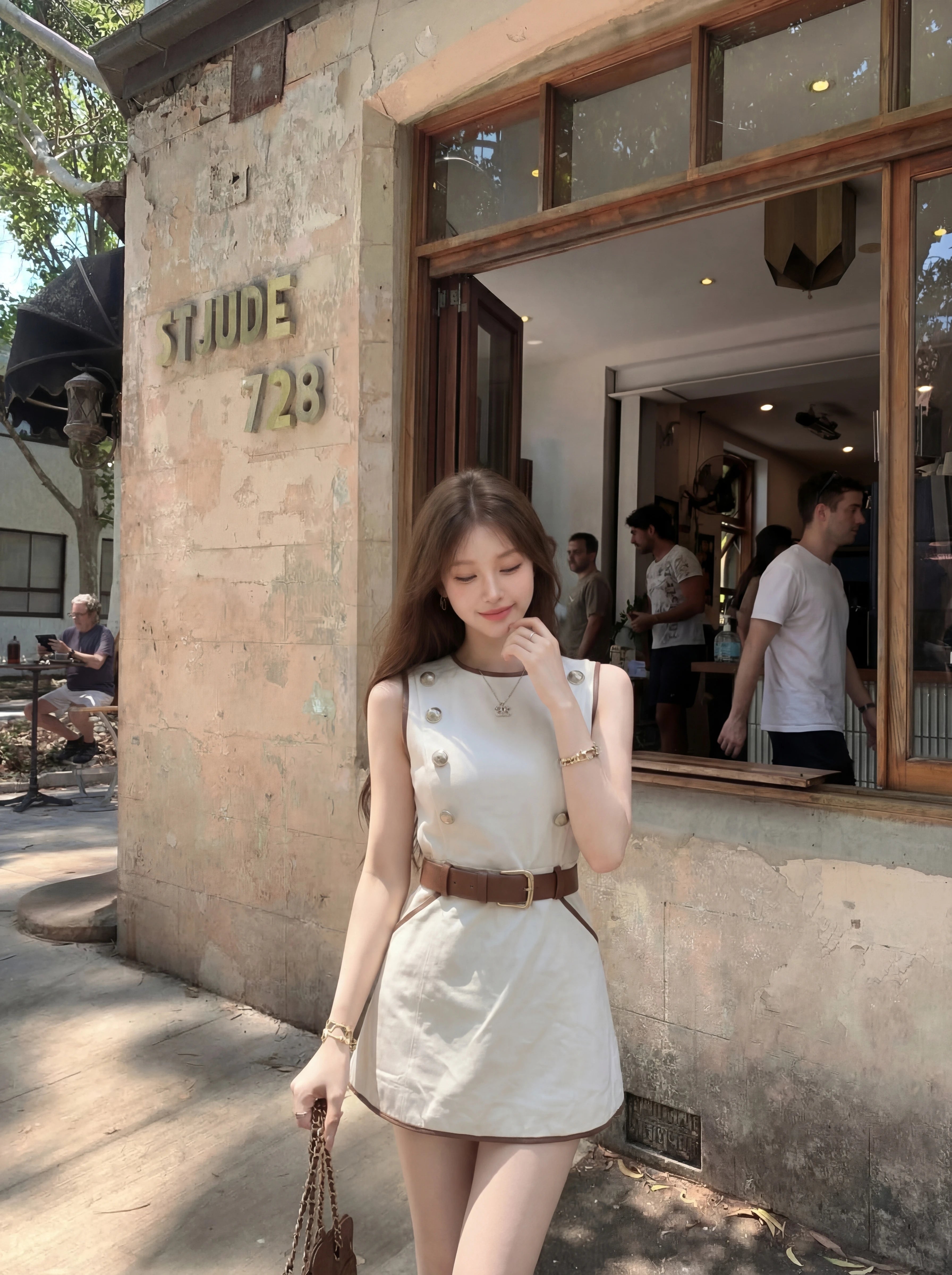 Váy Mini Dáng A Sát Nách Phối Cúc Và Thắt Lưng, Phong Cách Tiểu Thư Sang Trọng Thanh Lịch V26014