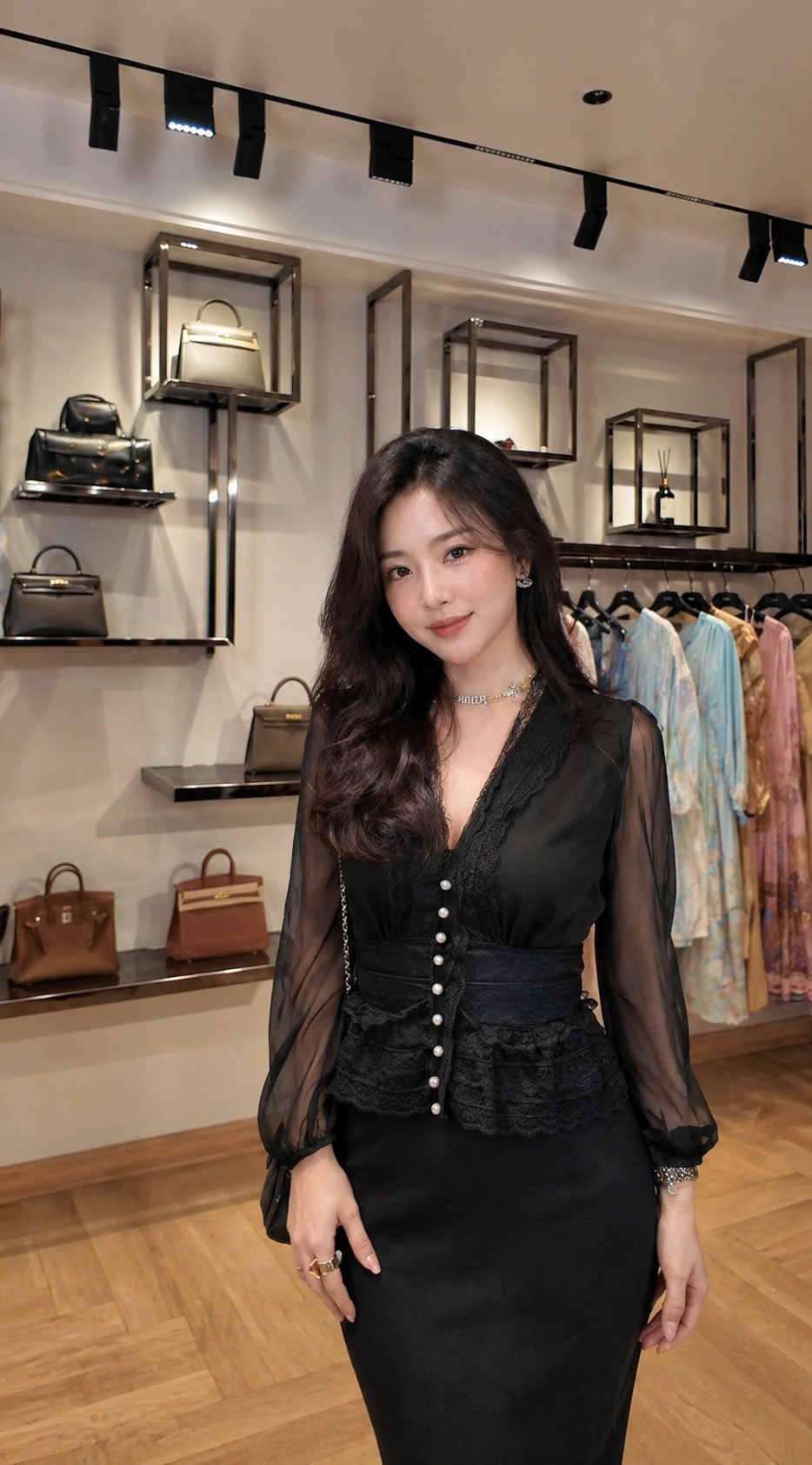 Áo croptop ren cổ chữ V kiểu Pháp A26004