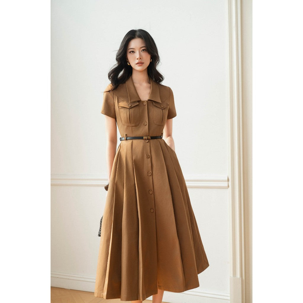 Đầm Liền Xếp Ly Kaki Hàn Công Sở Thanh Lịch Kèm Đai MACI by MKC MCVVANA0294 Thời Trang Nữ Thiết Kế