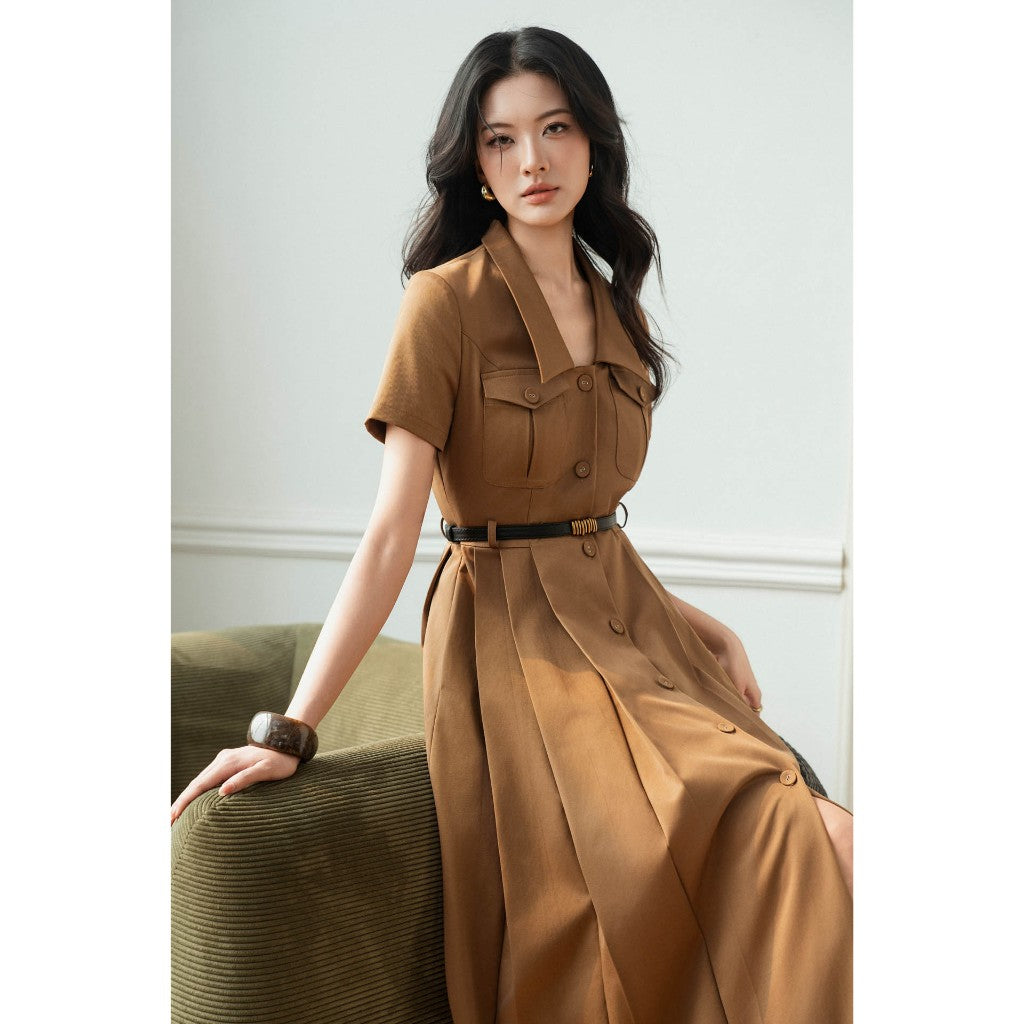 Đầm Liền Xếp Ly Kaki Hàn Công Sở Thanh Lịch Kèm Đai MACI by MKC MCVVANA0294 Thời Trang Nữ Thiết Kế