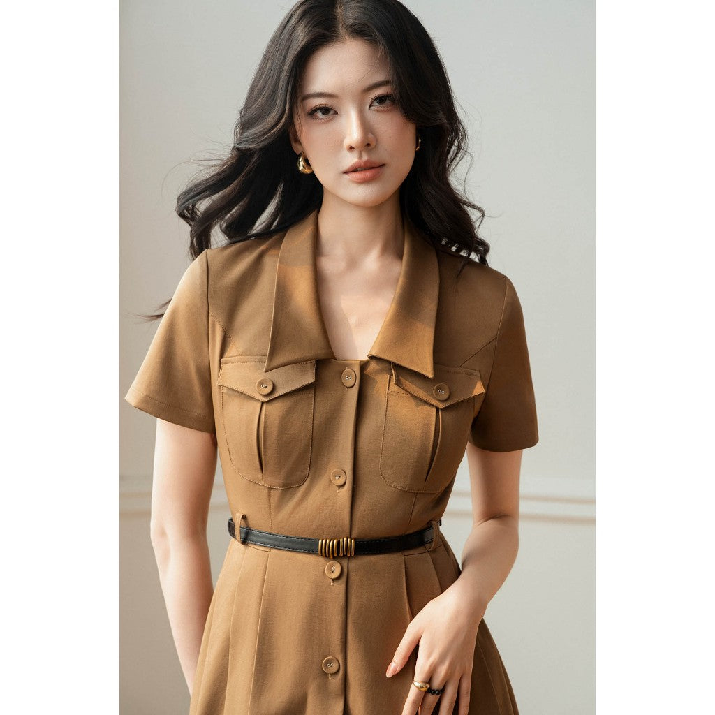 Đầm Liền Xếp Ly Kaki Hàn Công Sở Thanh Lịch Kèm Đai MACI by MKC MCVVANA0294 Thời Trang Nữ Thiết Kế