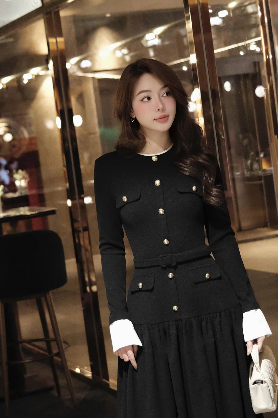 Đầm Liền Dáng Dài Phong Cách Tiểu Thư Thanh Lịch Khuy Đồng Kèm Đai MACI by MKC MCVVADE0252
