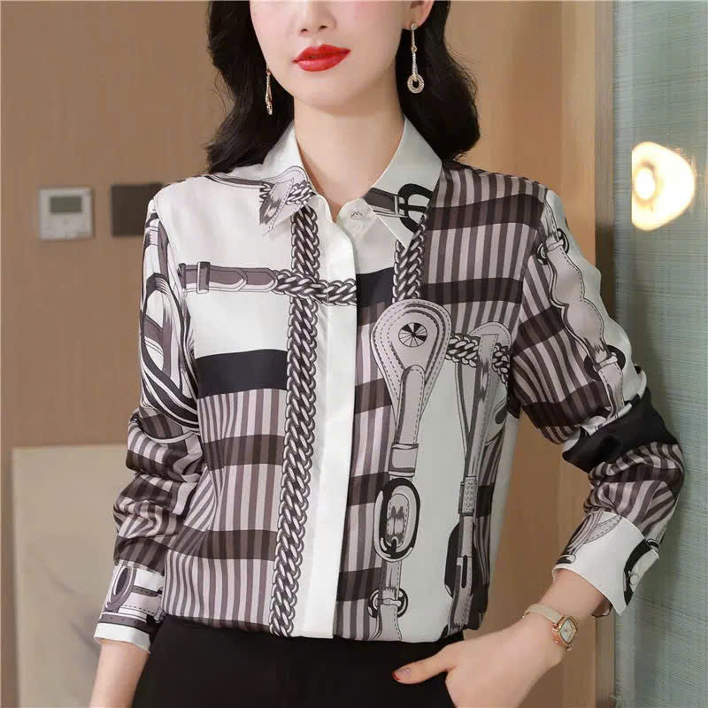 Áo Sơ Mi Lụa Họa Tiết Dây Xích A26002