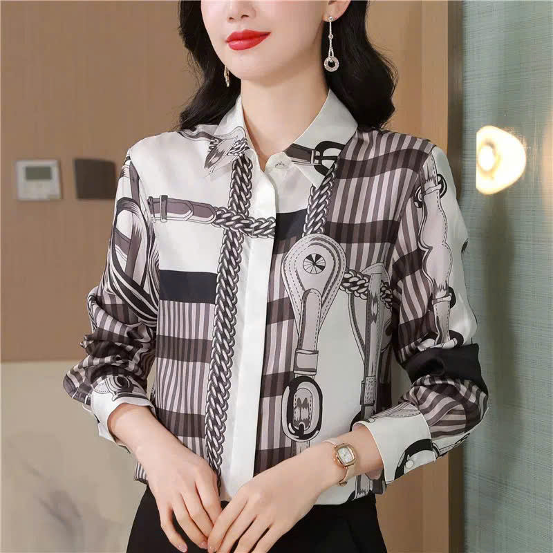 Áo Sơ Mi Lụa Họa Tiết Dây Xích A26002